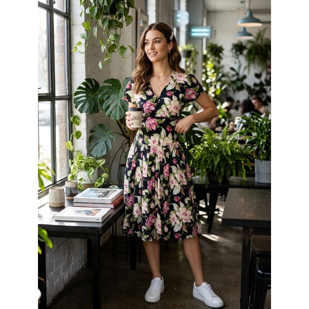 All That Jazz Dress Vtg Fit Flare Retro Floral 90s Whimsigoth Cottage 3/4